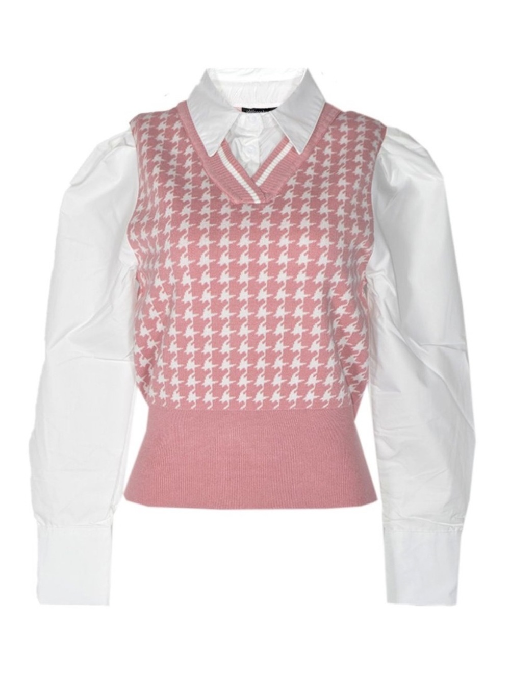 Philosophy Jr. White Collar Puff Long Sleeve Baby Pink Sweater Vest Dress Top